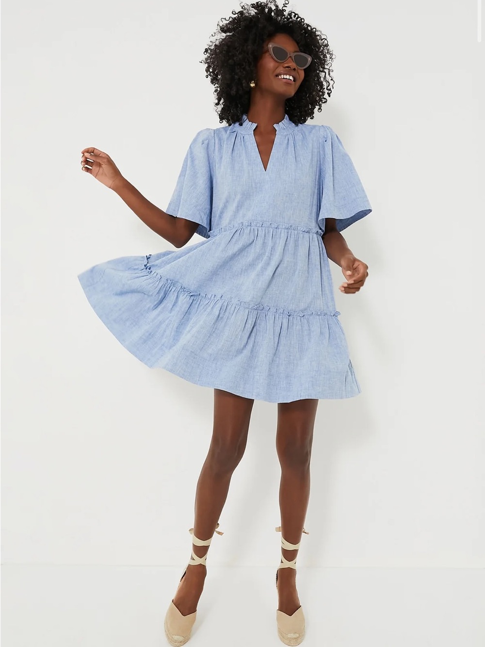 Tuckernuck Chambray Crawford Dress Tiered Short Flowy SZ S NWT